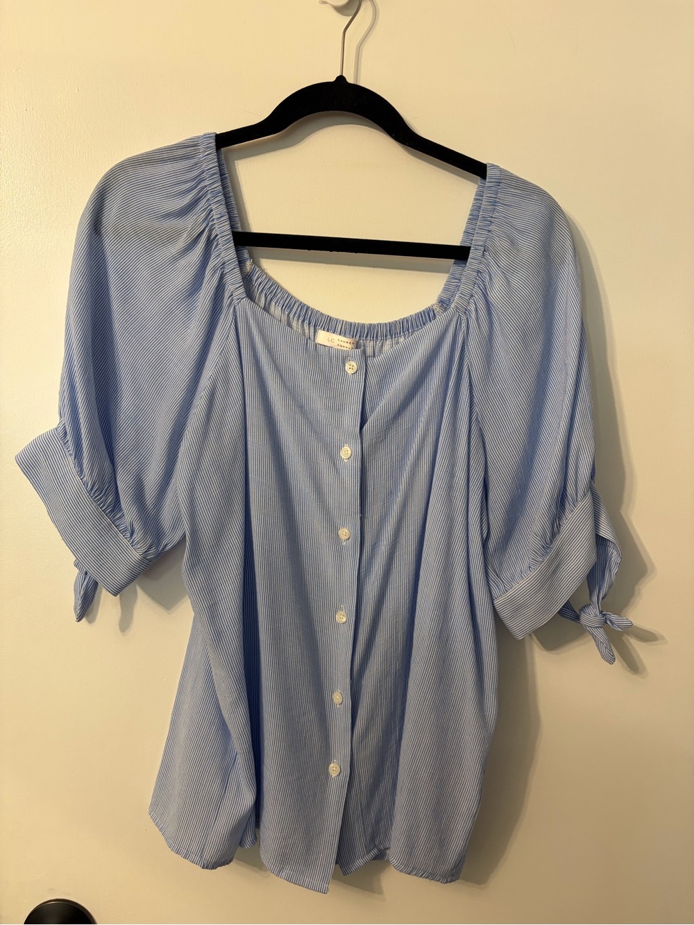 Light Blue Striped Button-Front Women's Blouse